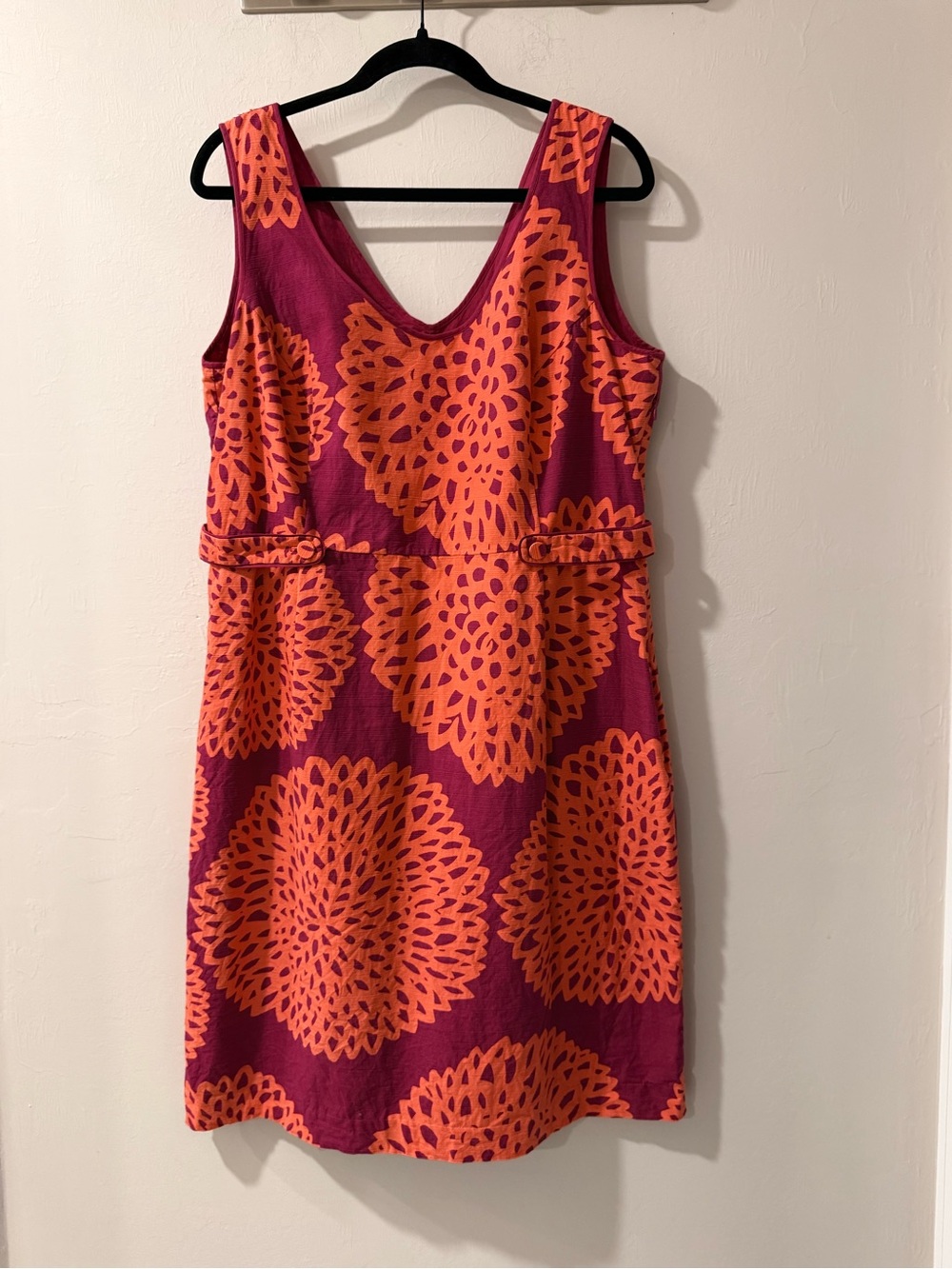 Boden Sleeveless V-Neck Floral Medallion Dress in Magenta and Orange